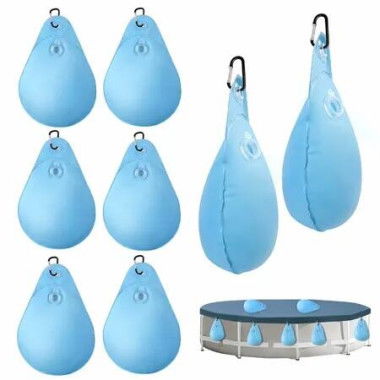 8 Pack Pool Cover Weights with Hooks,Leakproof Swimming Pool Cover Hanging Bag Thick PVC Pool Water Bags,Antifreezing Winter Pool Tarp Weights