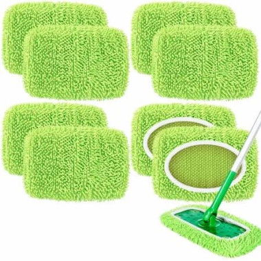 8 Pack Reusable Mop Replacement Pads Compatible with Swiffer Sweeper Microfiber Chenille Washable Mop Pads Dry Wet Sweeping Mopping Cloths(Green)