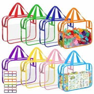 Detailed information about the product 8 Packs Toy Storage Bags with Labels Manual Pocket,Reusable PVC Board Game Storage Bags Waterproof Organizer Bags with Zipper for Building Blocks