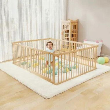 8 Panel Wooden Baby Playpen Large Size Baby Playard for Babies and Toddlers with Safety Gate