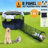 Detailed information about the product 8 Panels Portable Pet Playpen Tent Puppy Dog Cat Kennel Crate Cage Enclosure 144cm w/Tunnel