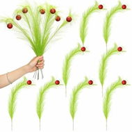 Detailed information about the product 8 Pcs Christmas Tree Topper 17In Red Green Curly Stems Lime Green Curly Xmas Tree Pick Ornaments Stems for Christmas Tree Topper Home Office Wreath Craft Decorations