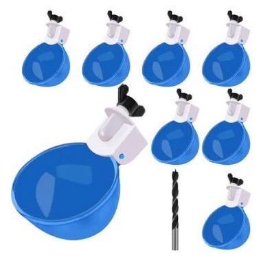 8 Pcs Large Chicken Watering Cups, Automatic Chicken Water Cups Suitable for Chicken, Duck, Goose with Mounting Hole Opener, Blue
