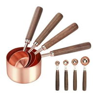 Detailed information about the product 8 PCS Measuring Cups and Spoons Walnut Wood Handle with Metric and US Measurements Premium Stainless Steel Measuring Cup for Cooking and Baking