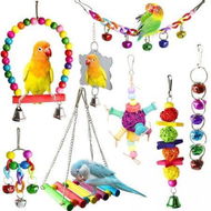 Detailed information about the product 8 Pcs Parakeet Cockatiel Bird Toys Hanging Bell Pet Bird Cage Hammock Swing Chewing Toy for Budgerigar Conures Mynah