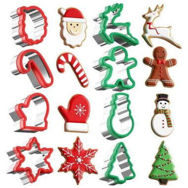 8 Pieces Christmas Cookie Sandwich Cutters,Comfortable Grip Christmas Cookie Cutters,Baking Molds and Party Decoration Supplies