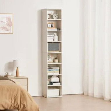 8-Tier Narrow Bookshelf 180cm Wooden Open Bookcase Adjustable Shelf White
