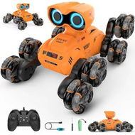 Detailed information about the product 8-Wheel Stunt Remote Control Car with Auto-Demonstration, 2.4Ghz All Terrain RC Cars with LED Eyes and Music, Birthday Gift for Boys Girls (Orange)
