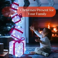 Detailed information about the product 80 LED Christmas Lights Decorations 3D Lighted Gift Box Tower Xmas Tree Ornaments Outdoor Indoor Fairy Lighting Display Presents Warm White Stackable