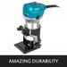 800W Max Torque Variable Speed 30000RPM Compact Router with Collets 1/4' & 3/8' 1 x Plunge Base & 1 x Tilt Base 220V. Available at Crazy Sales for $149.95