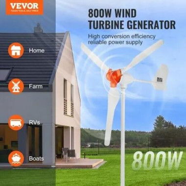 800W Wind Turbine Generator 12V 3-Blade Wind Turbine Kit & MPPT Controller