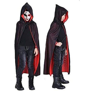 80CM Halloween Vampire Cloak Reversible Hooded Vampire Cape For Halloween KIDS Cosplay Black And Red