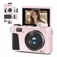 Detailed information about the product 8K Digital Camera for Photography,88MP WiFi Vlogging Camera,UHD Auto Focus Video Camera with 3inch 180 Rotating Screen,18x Zoom,Flash,18 Filters Pink