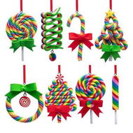 Detailed information about the product 8Pcs Christmas Lollipop Ornaments, Rainbow Lollipop Hanging Ornaments, Polymer Clay Ornaments for Christmas Tree Party Decoration