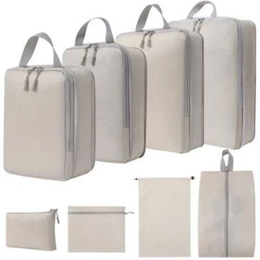 8pcs Compression Packing Cubes for Suitcases,Travel Organizer Bags Set for Luggage,Expandable Travel Bags,Luggage Organizer Color Beige