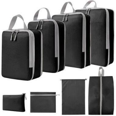 8pcs Compression Packing Cubes for Suitcases,Travel Organizer Bags Set for Luggage,Expandable Travel Bags,Luggage Organizer Color Black