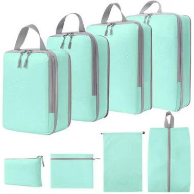 8pcs Compression Packing Cubes for Suitcases,Travel Organizer Bags Set for Luggage,Expandable Travel Bags,Luggage Organizer Color Lake Blue