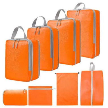 8pcs Compression Packing Cubes for Suitcases,Travel Organizer Bags Set for Luggage,Expandable Travel Bags,Luggage Organizer Color Orange