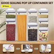 Detailed information about the product 8PCS Storage Containers Plastic Pantry Kitchen Airtight Pop Up Clear Food Tea Coffee Cereal Sugar BPA Free Organiser Canisters