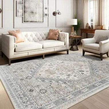 8x10 Area Rugs for Living Room,Non-Slip Backing Washable Rugs,Vintage Large Area Rugï¼ŒStain Resistant Home Decor Rug Beige,8x10