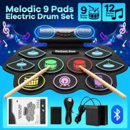 Detailed information about the product 9 Pads Electronic Drum Kit Electric Digital USB Roll Up Bluetooth Practice Pad Speaker Headphone Jack Beginner Musical Instrument Drumsticks Colourful