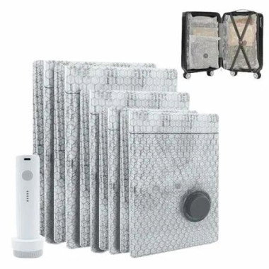 9 Pcs Travel Vacuum Bags with Pump Clothes Pouch Storage Bags with Rechargeable Pump for Apartment Luggage Travel College Dorm Cruise Trip Moving Bedding