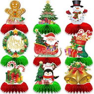 Detailed information about the product 9 PCSC hristmas Honeycomb Ornaments Santa Claus Snowman and Snowflake Table Decorations for Holiday Parties