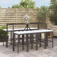 Detailed information about the product 9 Piece Garden Bar Set with Cushions Black Poly Rattan