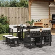 Detailed information about the product 9 Piece Garden Dining Set with Cushions Black Poly Rattan