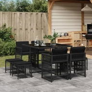 Detailed information about the product 9 Piece Garden Dining Set with Cushions Black Poly Rattan