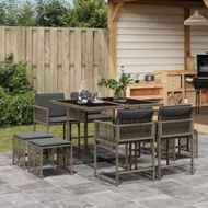 Detailed information about the product 9 Piece Garden Dining Set with Cushions Grey Poly Rattan