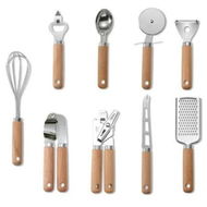 Detailed information about the product 9 Piece Kitchen Gadget Set Stainless Steel Wooden Handle Egg Beater Pizza Tool Cheese Knife Baking Set