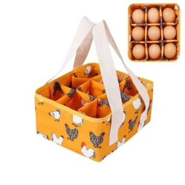 9-Pouch Egg Collecting Basket,Durable Canvas Egg Bag With Padded Bottom For Chicken,Duck & Goose Eggs,Portable Egg Holder For Farm & Backyard Yellow