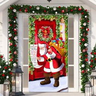 Detailed information about the product 90x200cm Christmas Door Cover Decoration, Santa Door Hanging Banner Funny Xmas Background Santa Claus Backdrop Christmas Party Decorations