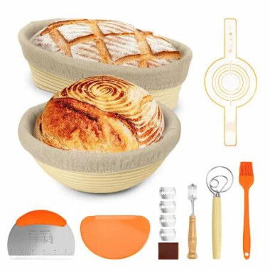 9+10 Inches Sourdough Bread Proofing Basket Set With Liners Bread Making Supplies Tools For Sourdough Bread Baking
