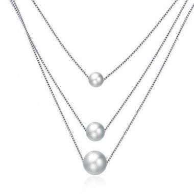 925 Sterling Silver Triple Pearl Necklace