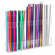 Detailed information about the product 9.5in Large Acrylic Straw Holder for Cabinet Reusable Tumbler Straw Organizer Storage,Small Kitchen Container,Sticky Cupboard Door Mounted(Transparent)