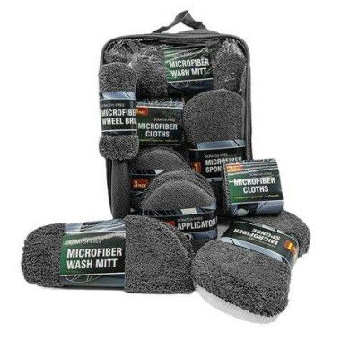 9p Set Car Cleaning MicroFiber Cloth Sponge Including Tyre Brush, Wash Mitt, Sponge, Washcloths, Car Care Set for Car, Motorcycle Window Kitchen