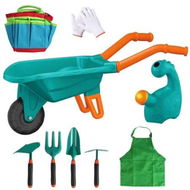 Detailed information about the product 9pcs Kids Gardening Tool Set,Garden Outdoor Toys Kids Wheelbarrow Watering Can Gloves Hand Rake Shovel Trowel Double Hoe Apron,Green