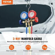 Detailed information about the product AC Gauge Set - 3 Way AC Manifold Gauge Set for R134A R22 R12 R502 Refrigerant, Freon Gauges with 5ft Hoses, Couplers, Can Tap Works on Car Auto Freon Charging and Evacuation