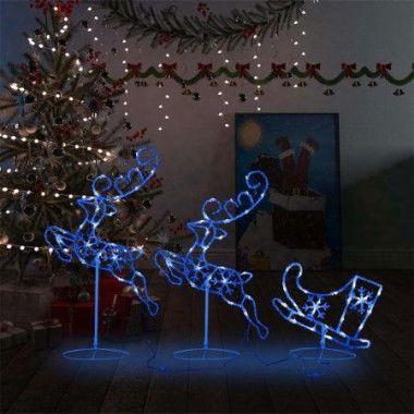 Acrylic Christmas Flying Reindeer & Sleigh 260x21x87cm Blue.