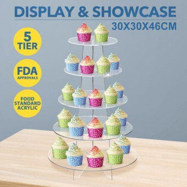 Acrylic Cupcake Stand 5 Tier Display Shelf Tower Unit Bakery Cake Donut Model Pastry Holder Round Clear For Wedding Party