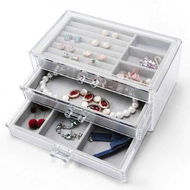 Detailed information about the product Acrylic Jewelry Box Clear Jewelry Organizer With 3 Drawers Velvet Display Holder For Earrings Ring Bracelet Necklace Gift For Women Grey