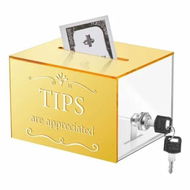 Detailed information about the product Acrylic Tips Jar Donation Tip Bucket Collection Money Storage Container Suggestion Box Raffle Cash Box (Gold)