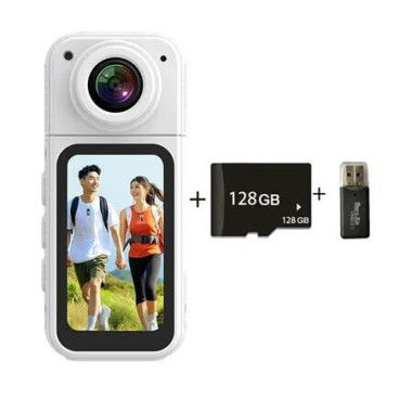 Action Camera 2.7K POV 128G Card 30fps 180 Wide Angle Thumb Small Body Clip Mobile App Preview Cam Cycling Motorcycle Christmas Gift COL White