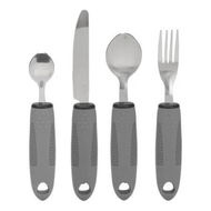Detailed information about the product Adaptive Utensil Set 4Pcs Non Shaking Weighted Tableware Non Slip Rubber Handle Eating Utensils Hand Tremors Elderly Stainless Steel Grey