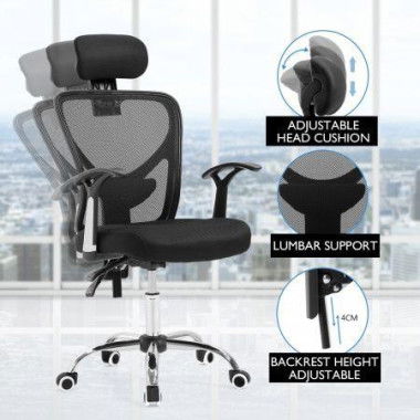 Adjustable Breathable Ergo Mesh Office Computer Chair With Lumbar Support - Black