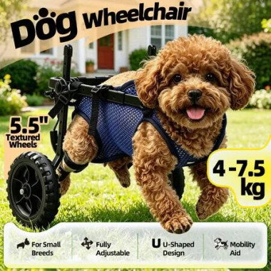 Adjustable Dog Wheelchair for Rear Back Legs Pet Mobility Support Cart with All-Terrain Wheels Disabled Injured Hind Leg Brace Walking Dogs 4-7.5KG