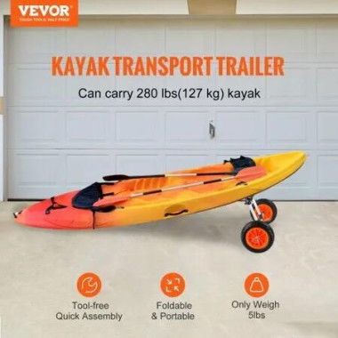 Adjustable Kayak Cart Canoe Boat Carrier 280lbs Load with 10'' Solid Tires