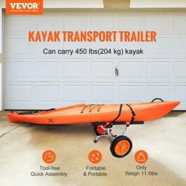 Adjustable Kayak Cart Canoe Boat Carrier 450lbs Load with 12'' Solid Tires